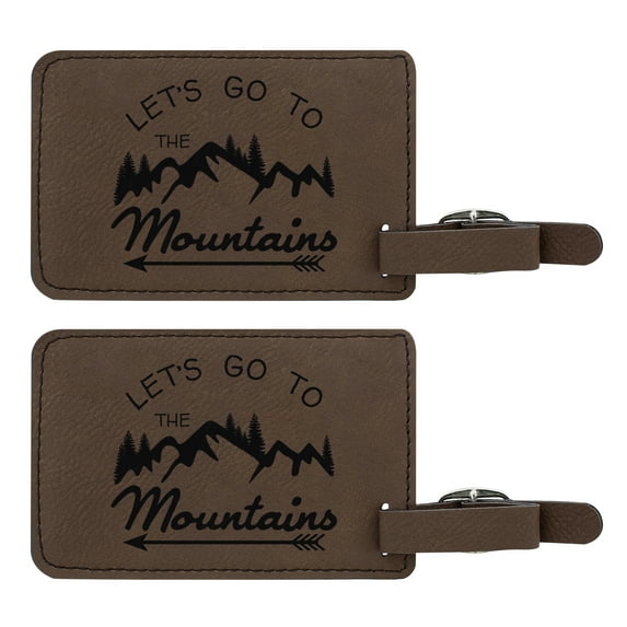 ThisWear Gifts for Travel Let's Go to the Mountains Travel Luggage Tags for Women Flight Luggage Tags Hiking Gifts for Men Mountain Gifts 2-pack Laser Engraved Leatherette Luggage Tags Brown