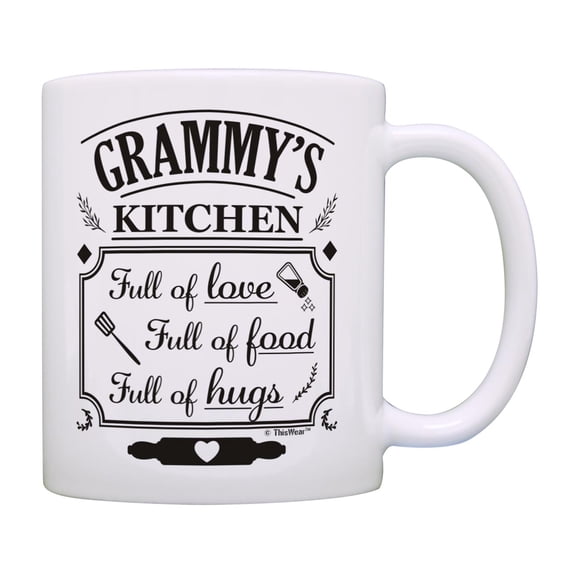 ThisWear Gifts for Grammy Grammy's Kitchen Full Of Love Food Hugs Ceramic 11oz Coffee Mug Grammy
