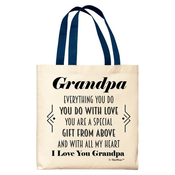 ThisWear Gifts for Grandpa Grandpa You Are A Special Gift From Above Poem Navy Handle Canvas Tote Bag
