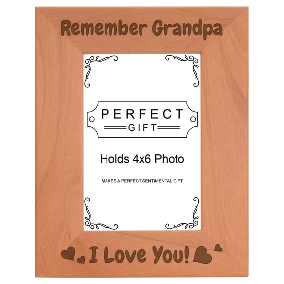 ThisWear Gifts for Grandpa Remember Grandpa I Love You Wood Engraved Portrait 4x6 Photo Frame