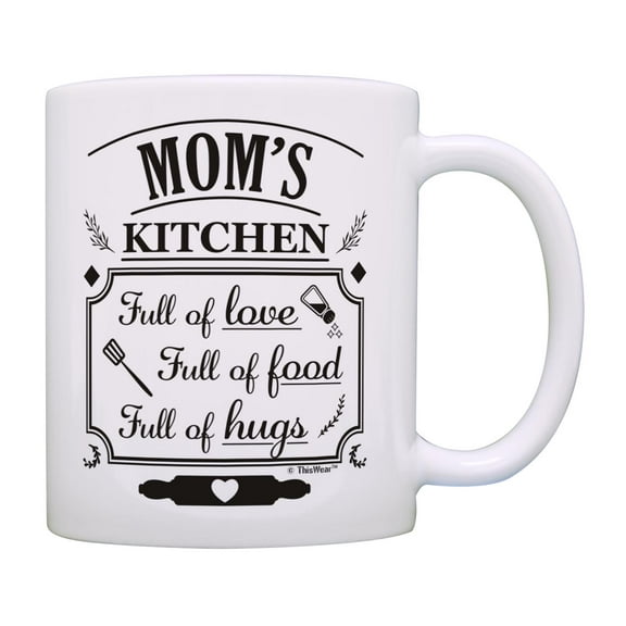 ThisWear Gifts for Mom Mom's Kitchen Full Of Love Food Hugs Ceramic 11oz Coffee Mug Mom