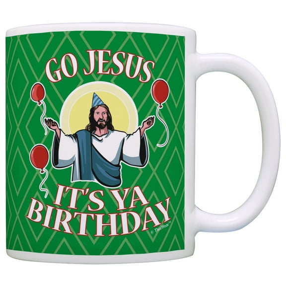 ThisWear Go Jesus It's Ya Birthday Ugly Christmas Sweater Funny Secret Santa 11 ounce Coffee Mug Green