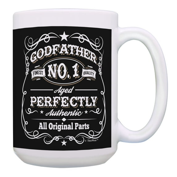 ThisWear Godfather Birthday Cup Authentic All Original Parts Mug Bday Gift 15oz Coffee Mug Black