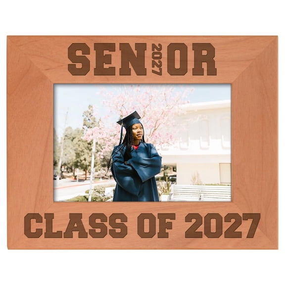 ThisWear Graduation Photo Frame Seniors Spelled with 2027 Seniors Class of 2027 Graduate Frame Natural Wood Laser Engraved Landscape 4x6 Picture Frame