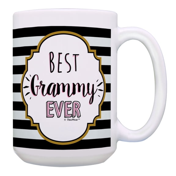 ThisWear Grammy Mug Best Grammy Ever Mug Best Grammy Coffee Cup 15oz Coffee Mug Multi with Stripes