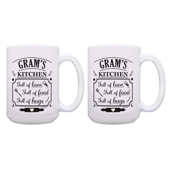 ThisWear Grams Appreciation Gift Grams's Kitchen Full Of Love Food Hugs 2 Pack Ceramic 15oz Coffee Mug Set Grams
