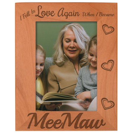 ThisWear Grandma Gift Fell In Love When Became MeeMaw Natural Wood Engraved 5x7 Portrait Picture Frame Wood