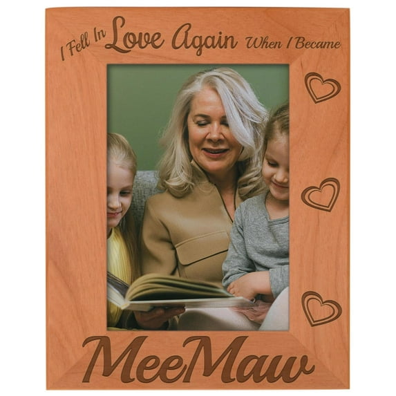 ThisWear Grandma Gift Fell In Love When Became MeeMaw Natural Wood Engraved 5x7 Portrait Picture Frame Wood