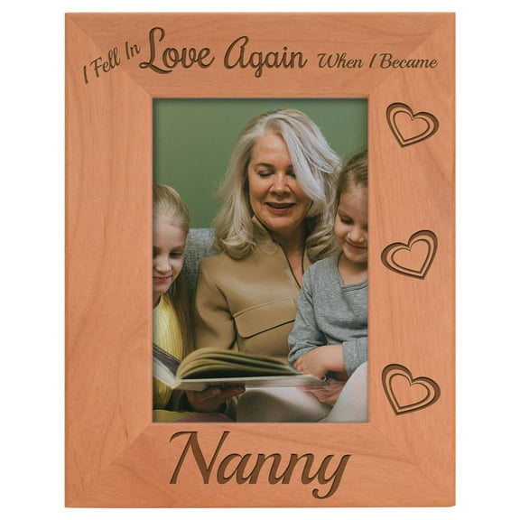 ThisWear Grandma Gift Fell in Love When I Became Nanny Natural Wood Engraved 4x6 Portrait Picture Frame Wood