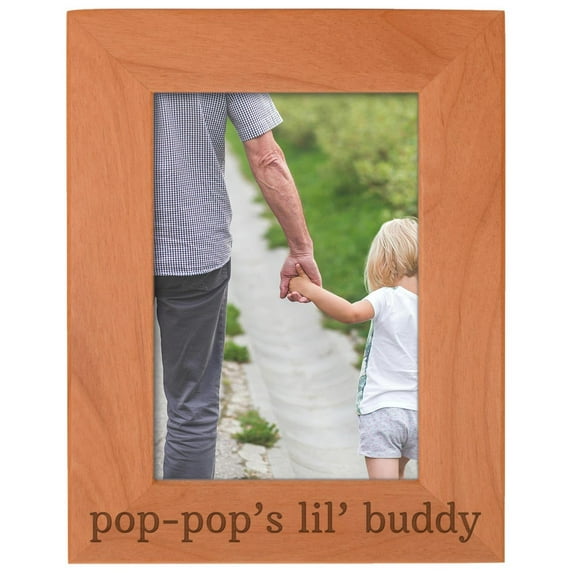 ThisWear Personalized Gifts Grandpa Gift Pop-Pop's Lil' Buddy Grandson Natural Wood Engraved 5x7 Portrait Picture Frame Wood
