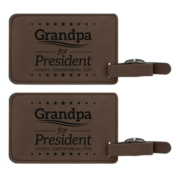 ThisWear Grandpa Gifts for Men Grandpa for President 2-pack Laser Engraved Leatherette Luggage Tags Brown