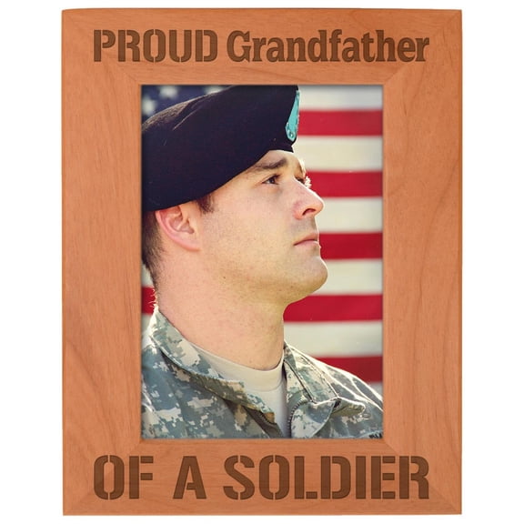 ThisWear Grandpa of a Veteran Gift Proud Grandfather of a Soldier Wood Engraved Portrait 5x7 Photo Frame