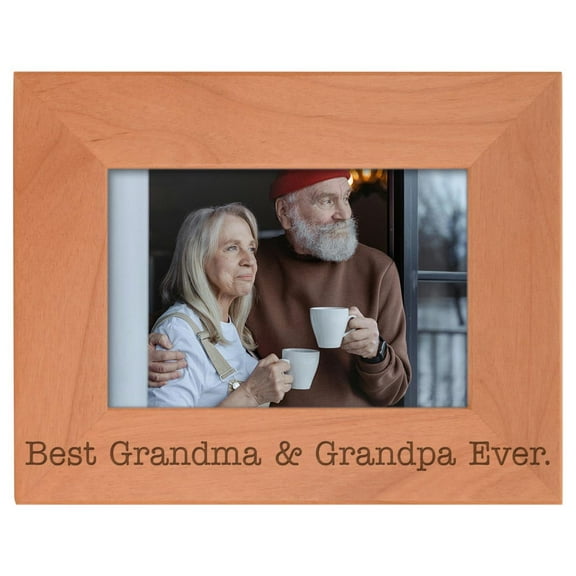 ThisWear Grandparents Gifts Best Grandma Grandpa Ever Natural Wood Engraved 4x6 Landscape Picture Frame Wood