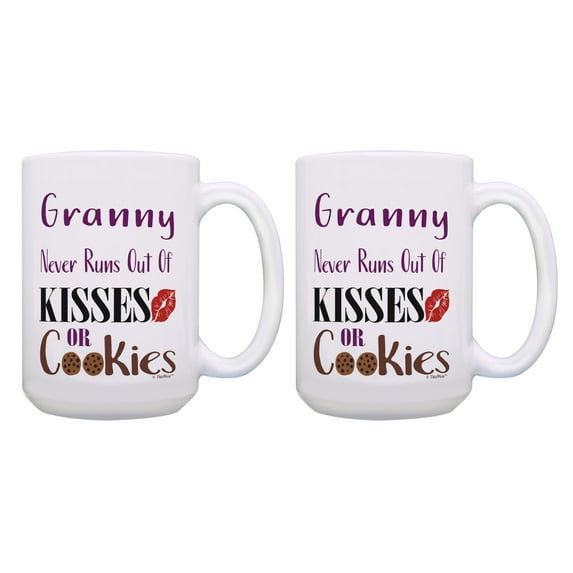 ThisWear Granny Kitchen Gifts Granny Never Runs Out of Cookies 2 Pack 15oz Coffee Mugs