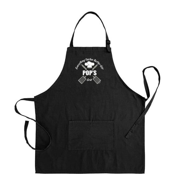 ThisWear Grill Gifts for Pop Everything Tastes Better Off Pops Grill Black Apron BBQ Two Pocket Apron Black