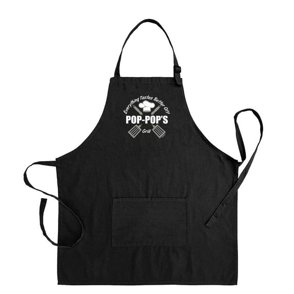 ThisWear Grill Gifts for Pop-Pop Everything Tastes Better Off Pop-Pops Grill Apron Two Pocket Apron Black