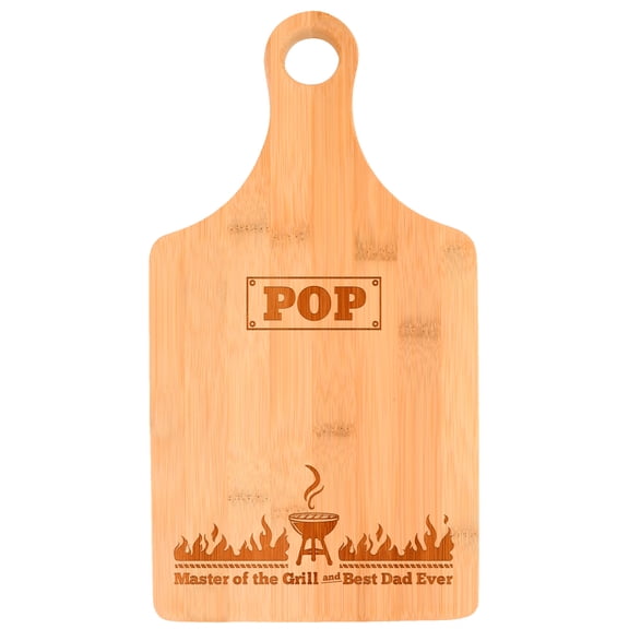 ThisWear Grilling Gifts for Men Pop Master of the Grill and Best Dad Ever Gifts Fathers Day Gifts from Son Pop Gifts from Daughter Paddle Shaped Bamboo Cutting Board
