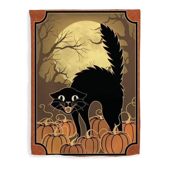 ThisWear Halloween Decorations Black Cat in Pumpkin Patch Flag Fall Season Decor Vertical House Flag Multi