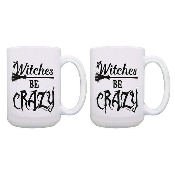 ThisWear Halloween Gifts Witches Be Crazy Funny Witch Cup Set 2 Pack Gift 15oz Coffee Mugs