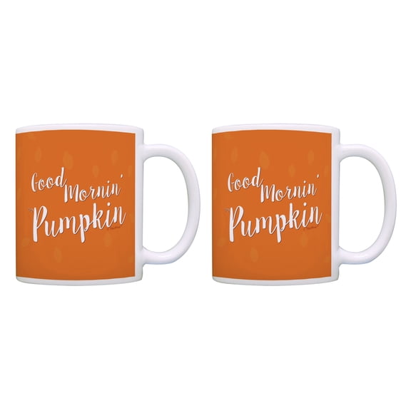 ThisWear Halloween Mugs Good Mornin Pumpkin Fall Mugs for Halloween 11 ounce 2 Pack Coffee Mugs Orange