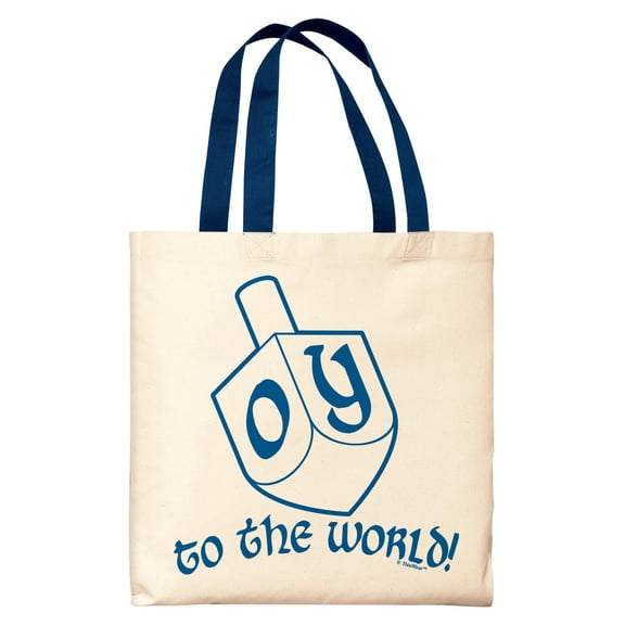 ThisWear Hanukkah Dreidel Oy To The World Hanukkah Dreidel Navy Handle Canvas Tote Bag