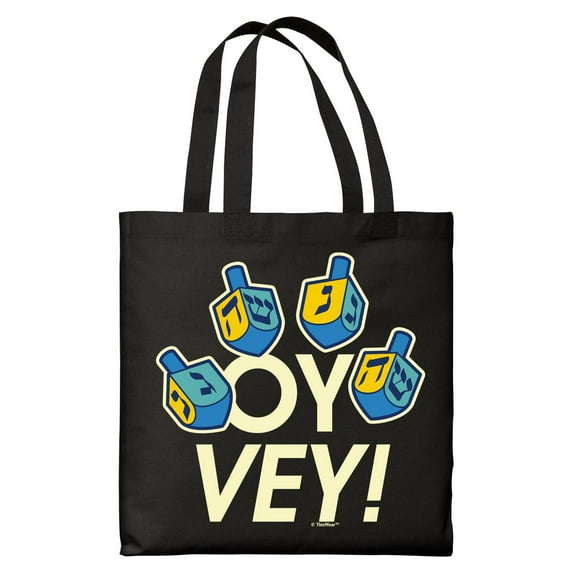 ThisWear Hanukkah Gifts for Women Oy Vey Hanukkah Dreidel Black Canvas Tote Bag