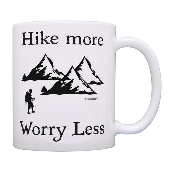ThisWear Hiking Gifts Hike More Worry Less Mountain Themed Gifts Inspirational Quote Coffee Mug
