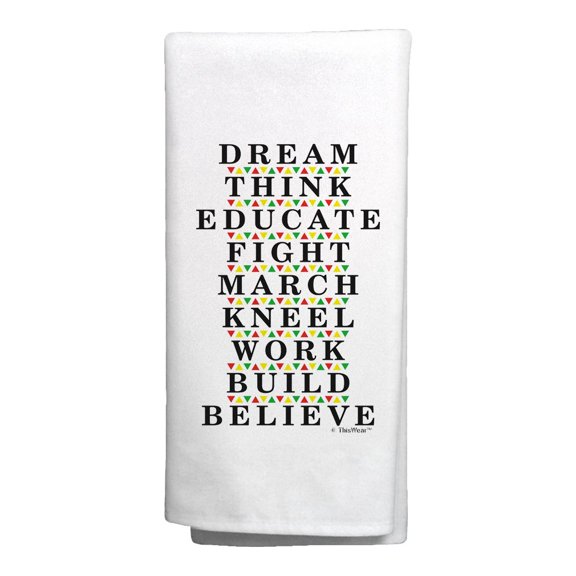 ThisWear Historical Black History Towel Dream Think Educate Kneel Work Build Believe 2 Pack Kitchen Towels White