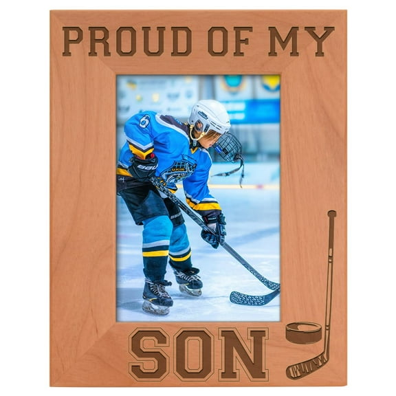 ThisWear Hockey Dad Mom Gift Proud of My Son Sports Natural Wood Engraved 4x6 Portrait Picture Frame Wood