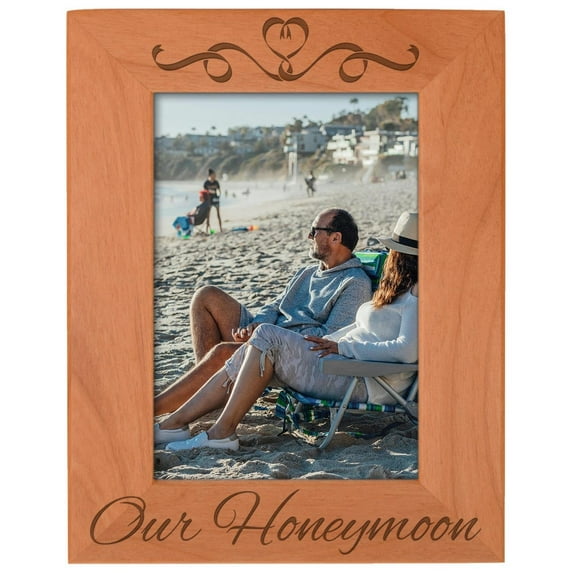 ThisWear Honeymoon Picture Frame Our Honeymoon Newlywed Picture Frame for Newlyweds Natural Wood Engraved 5x7 Portrait Picture Frame Wood