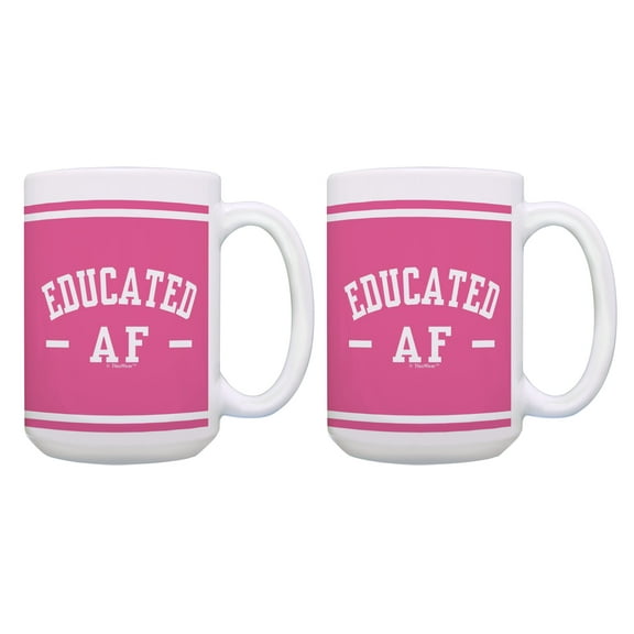ThisWear Humorous Grad Gift Set Educated AF Graduation Mugs 2 Pack 15oz Coffee Mugs Pink