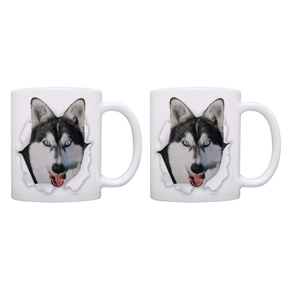 ThisWear Husky Lover Gifts Husky Head Husky Dog Coffee Mug Set 2 Pack Gift Husky Coffee Mugs