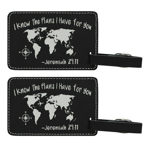 ThisWear I Know the Plans I Have for You Jeremiah 29:11 Christian Gifts 2-pack Laser Engraved Leatherette Luggage Tags Black