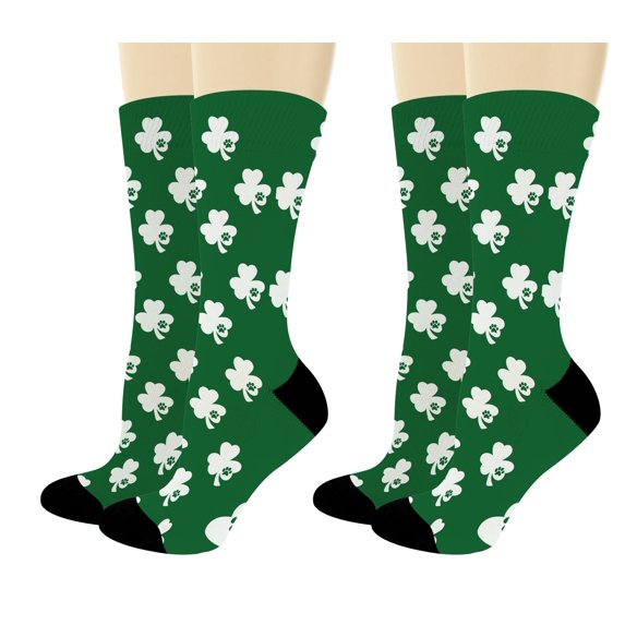 ThisWear Irish Shamrock Gifts Cat Dog Paw Clover Socks St Pattys Day Accessories 2-Pairs Novelty Crew Socks