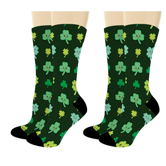 ThisWear Irish Shamrock Gifts Cute Shamrock Clover Socks St Pattys Day Accessories 2-Pairs Novelty Crew Socks