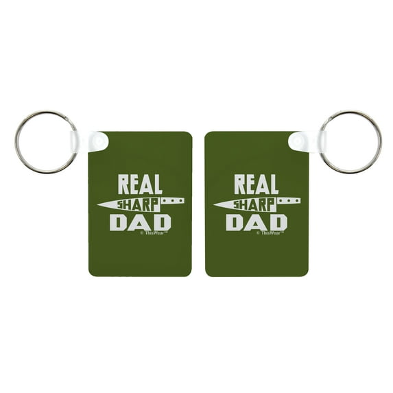 ThisWear Keychain for Best Dad Real Sharp Dad Knife Pun 2-Pack Aluminum Rectangle Keychain