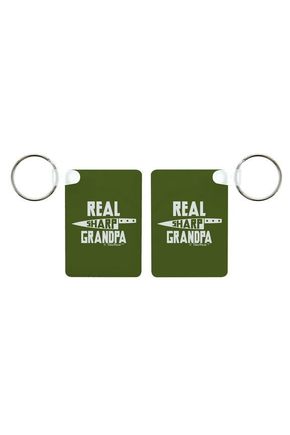 Keychain for Best Grandpa Real Sharp Grandpa Knife Pun 2-Pack Aluminum Rectangle Keychain