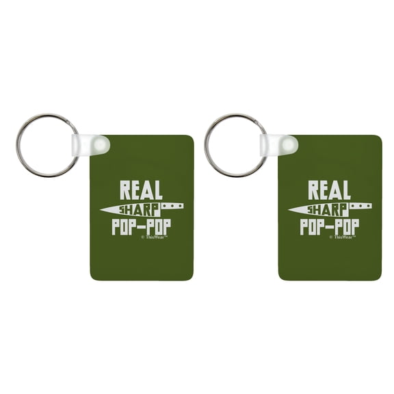 ThisWear Keychain for Best Pop-Pop Real Sharp Pop-Pop Knife Pun 2-Pack Aluminum Rectangle Keychain
