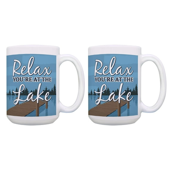 ThisWear Lake Themed Gifts Relax You're at the Lake Mug Set 2 Pack 15oz Coffee Mugs Blue