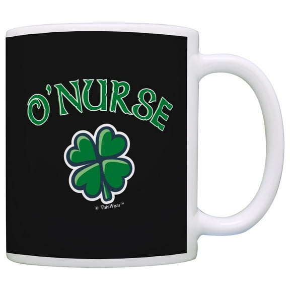 ThisWear Lucky Nurse Mug O'Nurse Funny St Patricks Day Accessories Shamrock Nurse St Patricks Day Gift 11 ounce Coffee Mug Black