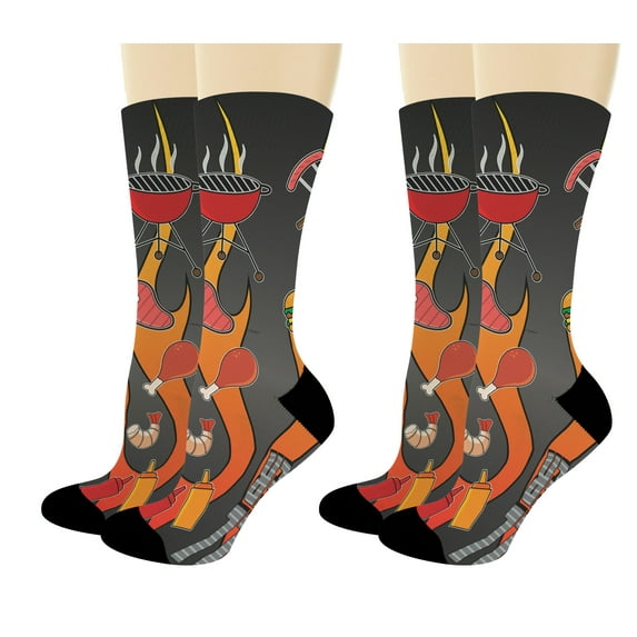 ThisWear Manly Man Gifts Grill Master Set Hamburger Socks Guy Gifts for Husbands 2-Pairs Novelty Crew Socks