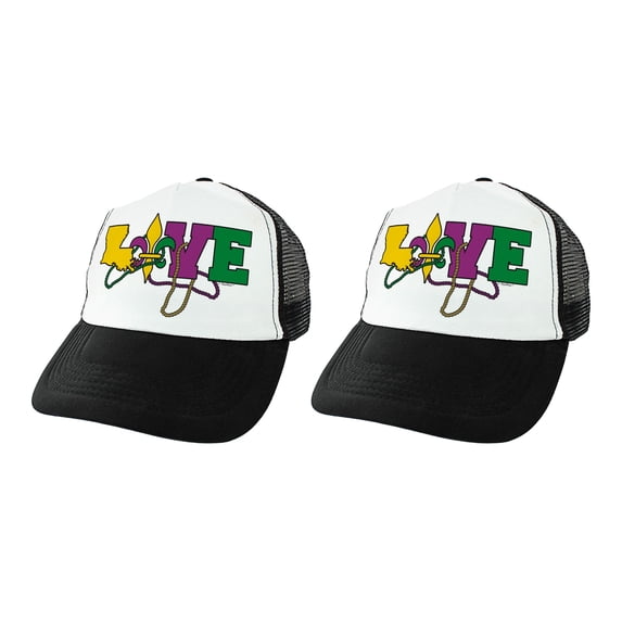 ThisWear Mardi Gras Apparel Louisiana LOVE Mens Mardi Gras Hats for Women Mardi Gras Love 2-Pack Trucker Hats
