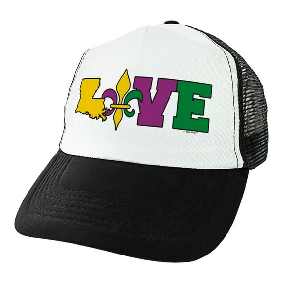 ThisWear Mardi Gras Gifts Mardi Gras Hat Louisiana LOVE Fleur-de-lis Hat Mardi Gras Clothes Cool Trucker Hat