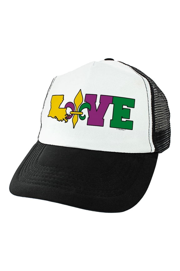 Mardi Gras Gifts Mardi Gras Hat Louisiana LOVE Fleur-de-lis Hat Mardi Gras Clothes Cool Trucker Hat