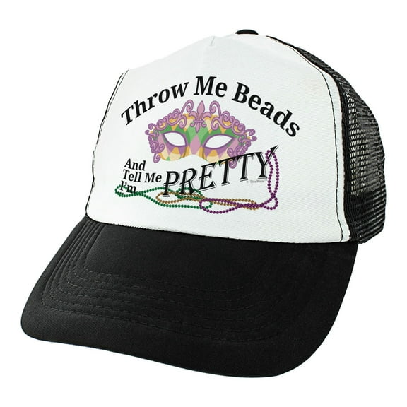 ThisWear Mardi Gras Gifts Throw Me Beads and Tell Me I'm Pretty Mardi Gras Mask Funny Mardi Gras Trucker Hat
