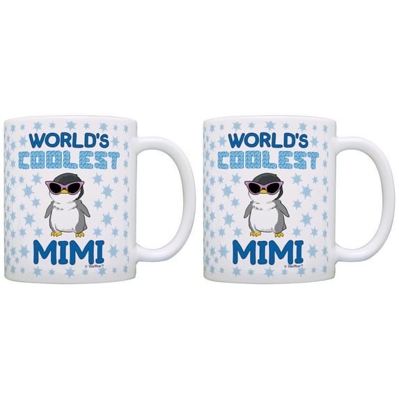 ThisWear Mimi Mugs World's Coolest Mimi Penguin 11 ounce 2 Pack Coffee Mugs