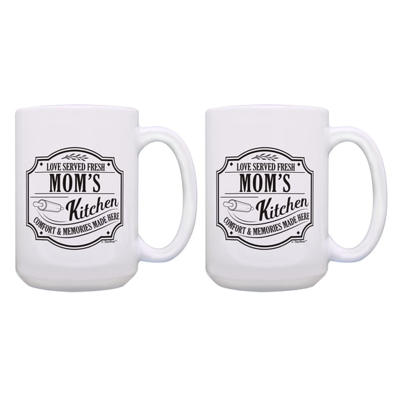 ThisWear Mom Appreciation Gift Love Served Fresh Mom's Kitchen Comfort 2 Pack Ceramic 15oz Coffee Mug Set Mom