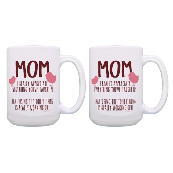 ThisWear Mom Gag Gift Set You've Taught Me Mom Daughter Mom Son Gifts 2 Pack 15oz Coffee Mugs Multi