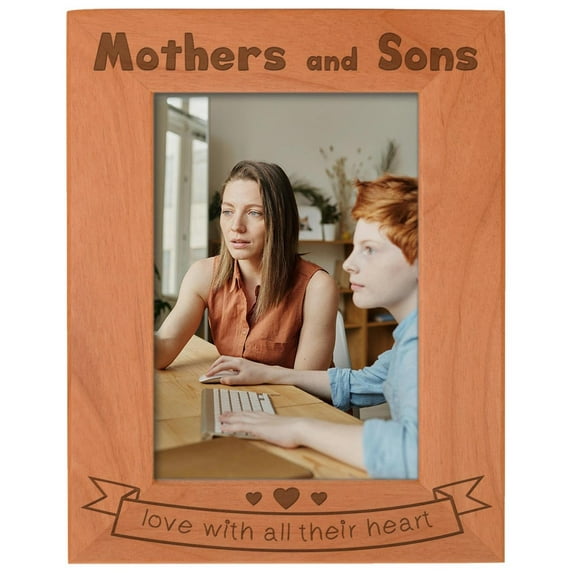 ThisWear Mom Gift Mothers Sons Love All Heart Natural Wood Engraved 5x7 Portrait Picture Frame Wood