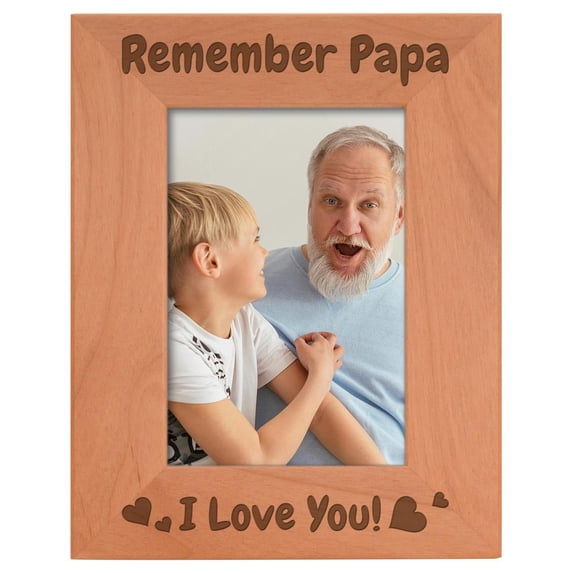 ThisWear Papa Gifts For Grandpa Remember Papa I Love You Wood Engraved Portrait 4x6 Photo Frame